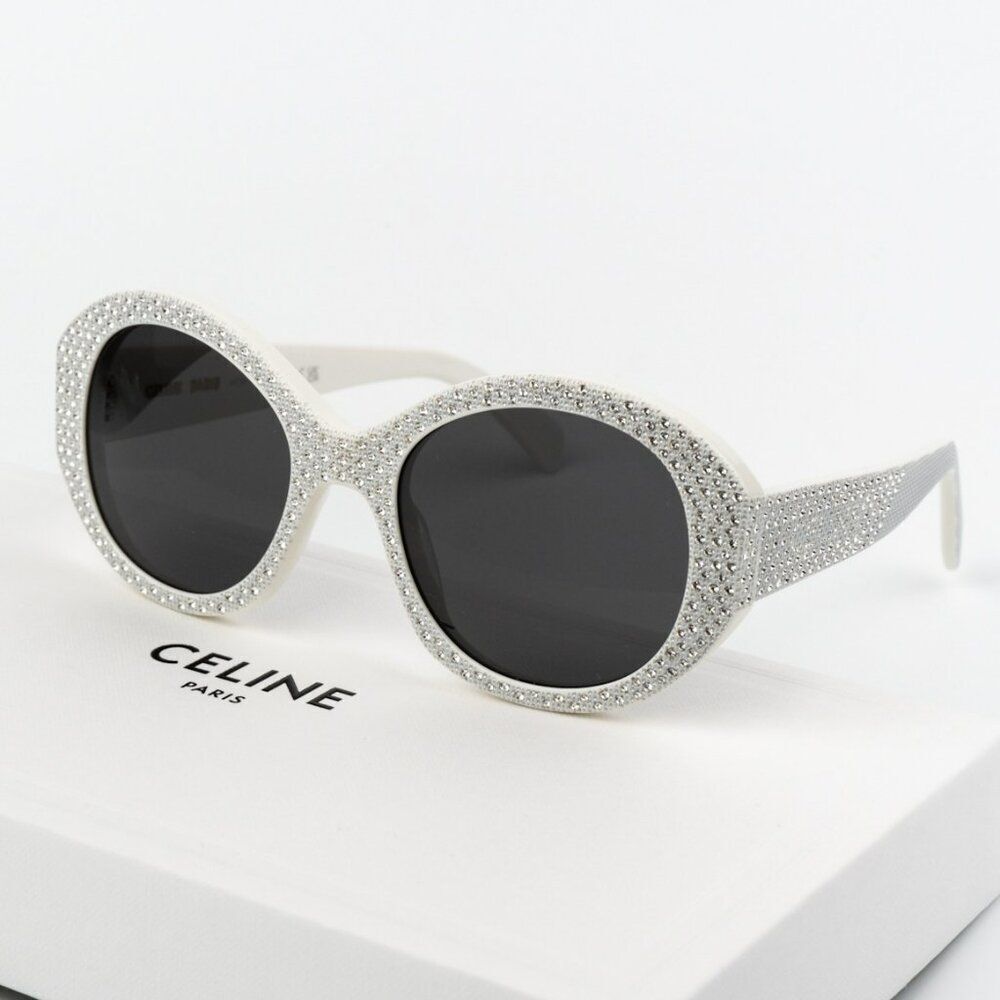 NEW Celine CL4240IS 25A ANIMATION Ivory Silver Studs Smoke Geometric Sunglasses